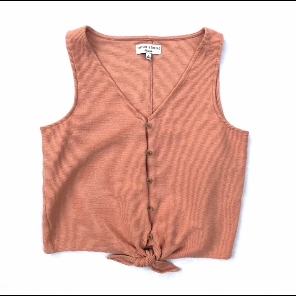 Madewell Texture&Thread blush pink crop tie top